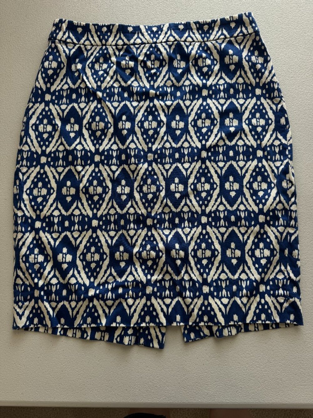J.Crew The Pencil Skirt Womens 0 Blue White Ikat Cotton Stretch Mini Skirt